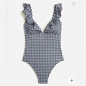 Ruffle plunging V-neck one-piece swimsuit in puckered gingham